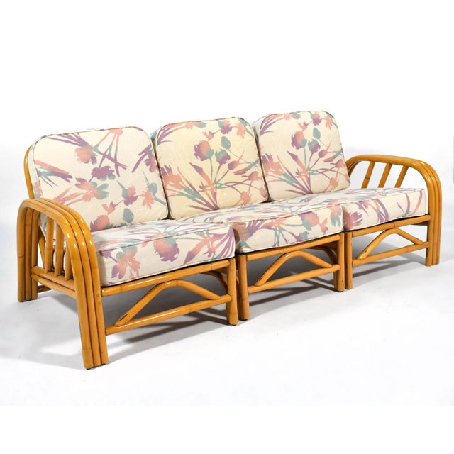 Wood Six Piece Ficks Reed Rattan Group: Sofa, Lounge, Side Table & Corner Table For Sale - Image 7 of 10