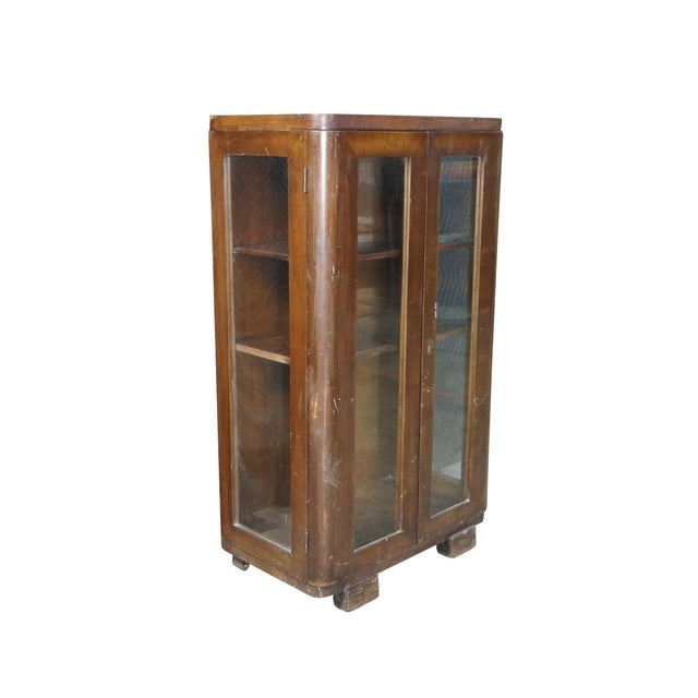 Art Deco Antique Art Deco Mahogany Curio Cabinet Bookcase Console 42" For Sale - Image 3 of 18