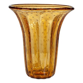 Hand-Blown Murano Glass Amber Bubble Vase For Sale