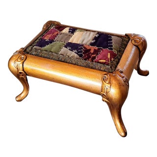 Antique Asian Gilt Bronze Cast Iron Upholstered Stool For Sale