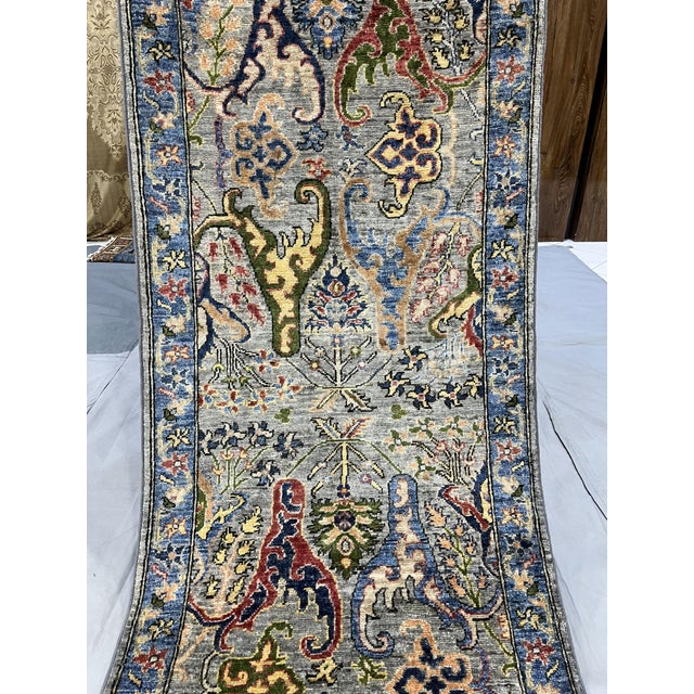 Gray & Blue Chobi Wool Runner Rug, Persian Bijar Floral Design, 2′7″ × ...