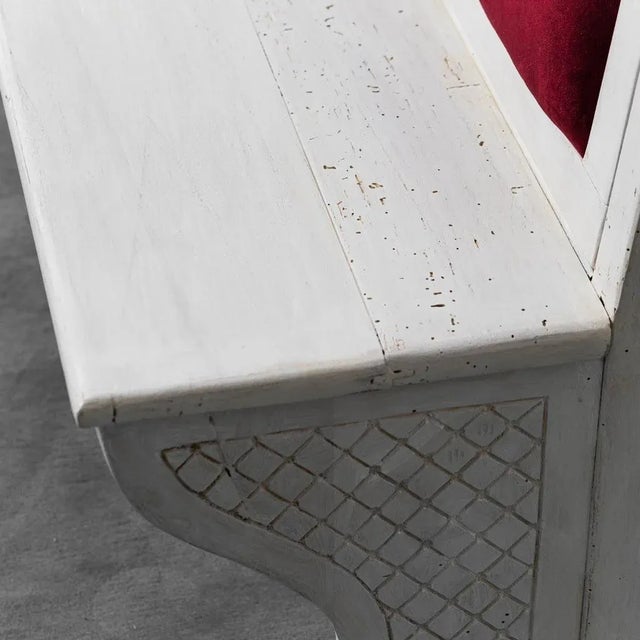 Maroon 4-Seater Bench in Wood and Velvet, 1950s For Sale - Image 8 of 12