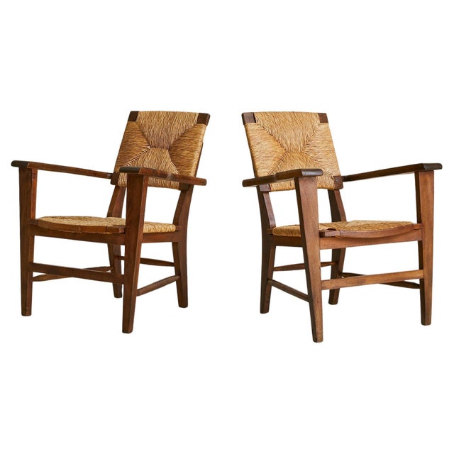 French Wood + Rush Armchair, 1940s For Sale - Image 11 of 18