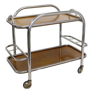 1930s Art Deco Bar Cart Nickel and Wood, Robert Mallet-Stevens For Sale