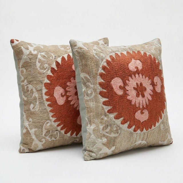 Mid-Century Modern Embroidered Cotton Suzani Pillow Cover 26'' X 27'' - Set of Two For Sale - Image 3 of 5