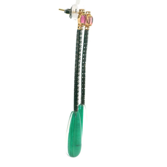 2000 - 2009 Italian 18k Two-Tone Tourmaline and Diamond Long Drop Earrings, Pair For Sale - Image 5 of 11