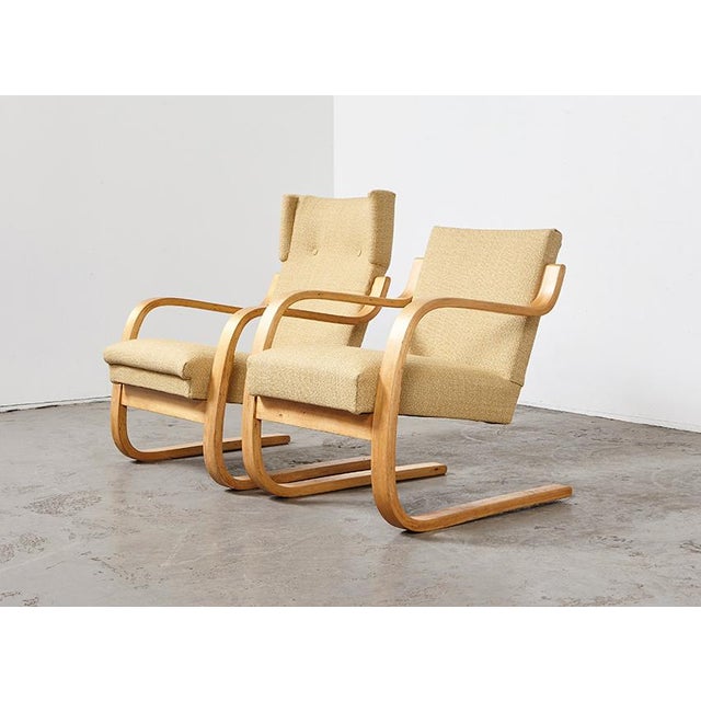 Early pair of lounge chairs, model 401 + 402, designed by Alvar Aalto in 1933. These chairs were purchased in the 1940s...