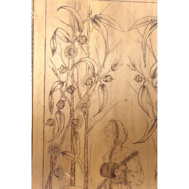 Wood Art Nouveau Pyrographed Panels with Autumn and Winter Seasons, France, 1900s, Set of 2 For Sale - Image 7 of 16