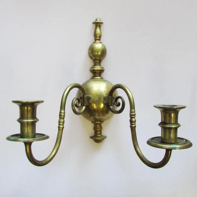 Vintage Gilt Metal Wall Sconces Two-Light Candlestick Holders - a Pair For Sale - Image 4 of 12