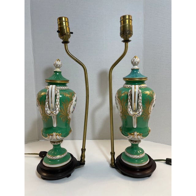 Baroque Antique Dresden Hand-Painted Lamps, a Pair For Sale - Image 3 of 12
