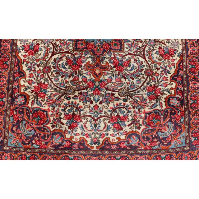 Vintage Persian Bidjar Rug With Ivory Field and Blue Medallion Design For Sale In Atlanta - Image 6 of 11