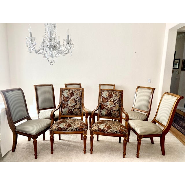 Ethan Allen Vintage French Regency Louis XVI Style Carved Wood & Beautifully Upholstered Set of Eight Chairs Excellent Mint Condition For Sale - Image 18 of 18