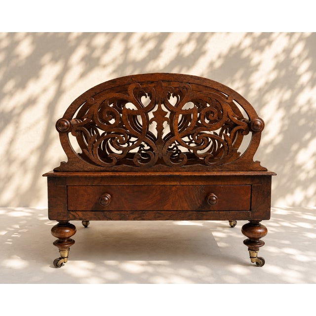 19th Century 19th Century English Victorian Carved Wooden Magazine Rack For Sale - Image 5 of 5