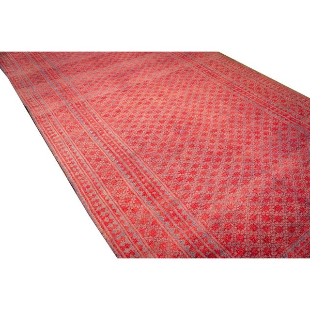 Textile 1950s Red Mid Century Modern Geometric Cotton Vintage Persian Ziloo Knotted Rug For Sale - Image 7 of 8