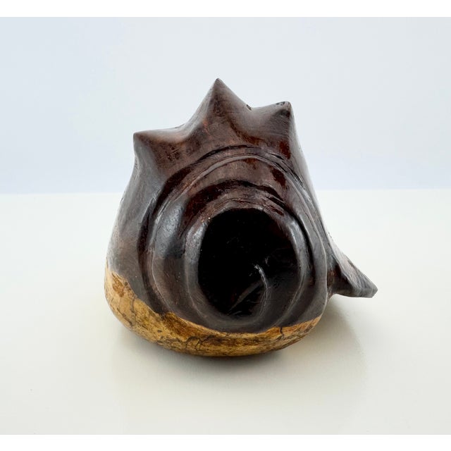 Vintage Hand-Carved Solid Wood Conch Shell Sculpture For Sale - Image 4 of 12
