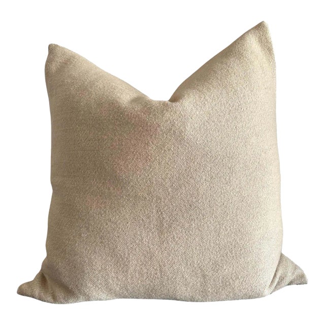 Shetland Warm Nude Tone Wool Pillow With Down Feather Insert For Sale