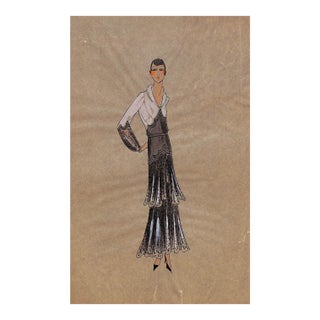 Lanvin of Paris C1920s Original Fashion Illustration in Gouache For Sale