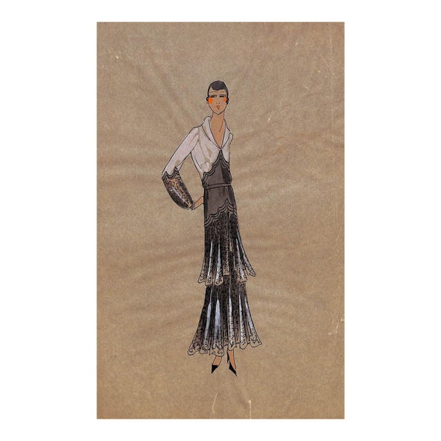 Lanvin of Paris C1920s Original Fashion Illustration in Gouache For Sale