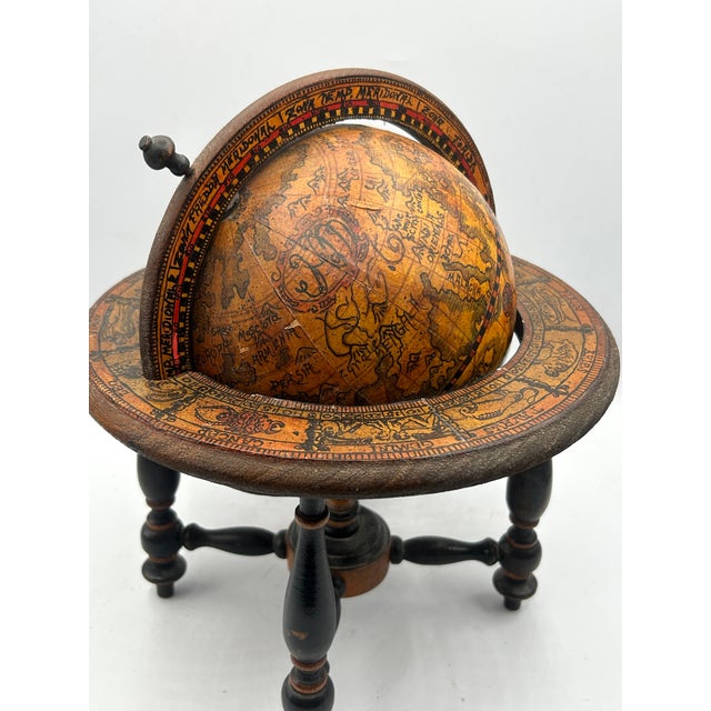 Italian Vintage Italian Zodiac Desk Globe on Dark Wood Stand For Sale - Image 3 of 15