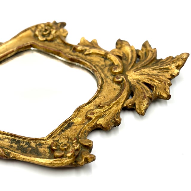 Mid 20th Century Vintage Italian Florentine Petite Giltwood Mirror For Sale - Image 5 of 8