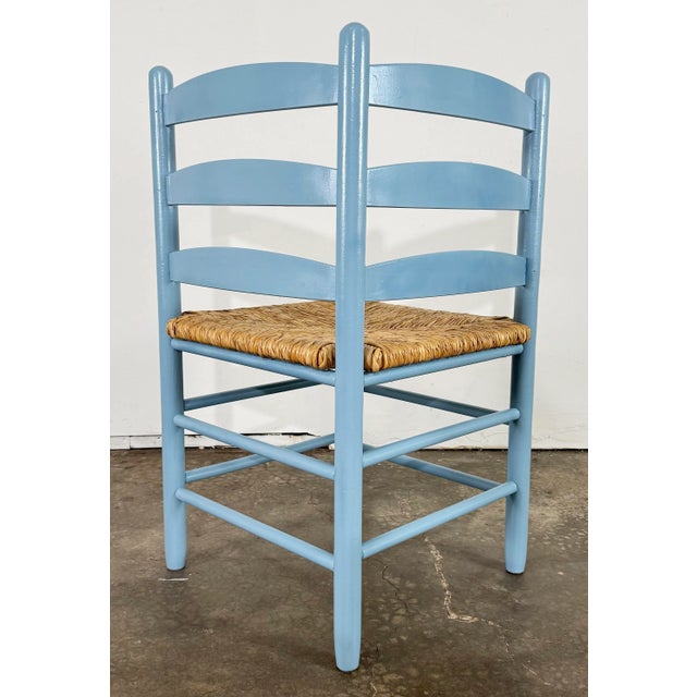 Blue Vintage Blue French Country Style Ladderback Rush Seat Corner Chair For Sale - Image 8 of 8