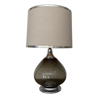 Vintage Italian Smoked Glass and Chrome Table Lamp, 1980s For Sale