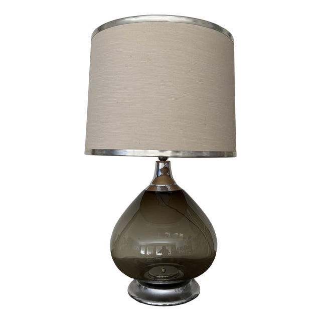 Vintage Italian Smoked Glass and Chrome Table Lamp, 1980s For Sale