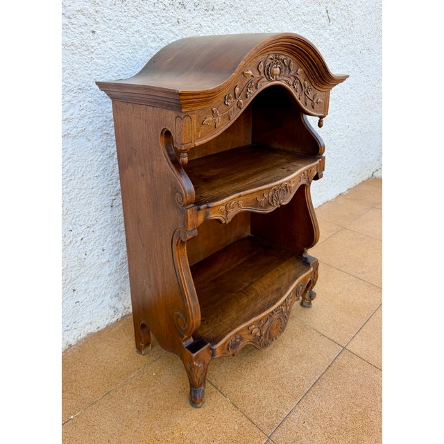 1950s Spanish Carved Wood Open Shelf With Floral Decoration For Sale - Image 10 of 13