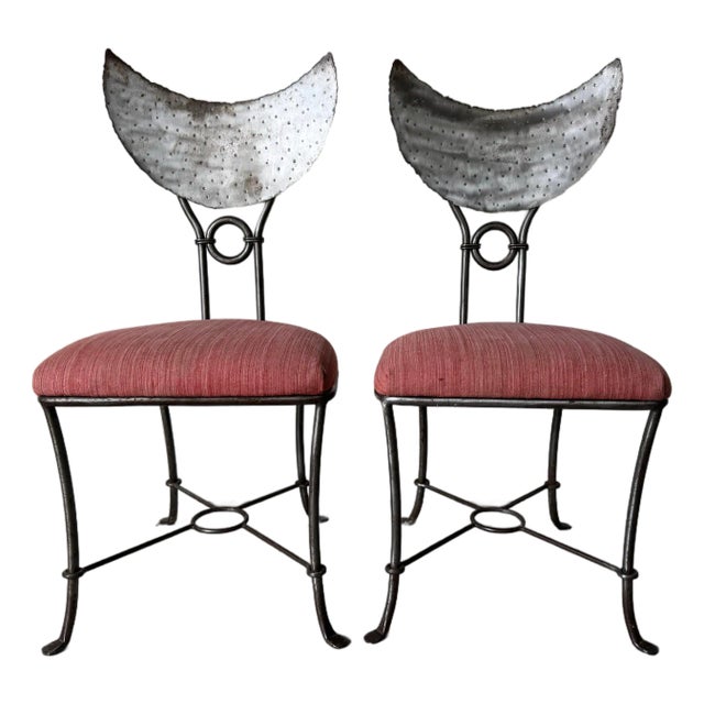 1980’s Vintage Handmade Brutalist Metal Sculptural Dining Chairs – Pair For Sale