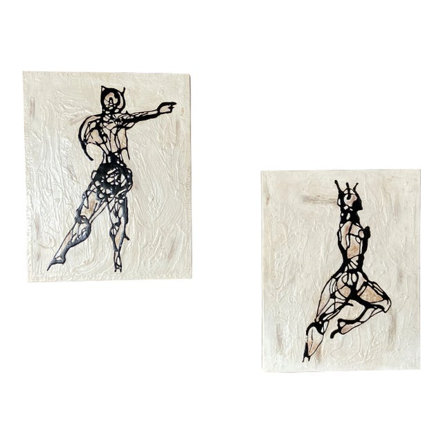Pair of Vintage Modern Nude Figure Paintings For Sale
