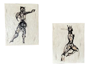 Pair of Vintage Modern Nude Figure Paintings