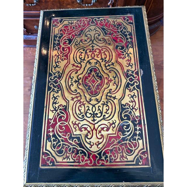 Late 20th Century Vintage French Boulle-Style Black Lacquer & Gilt Side Table With Drawer For Sale - Image 5 of 9