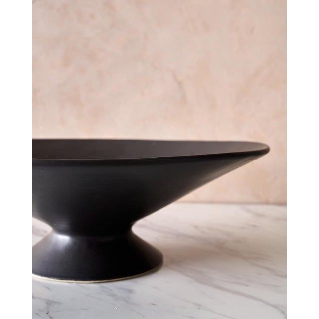 Lostine Large Handcrafted Ceramic Pedestal Bowl by NPage Studio X Lostine in Coal Black For Sale - Image 4 of 9