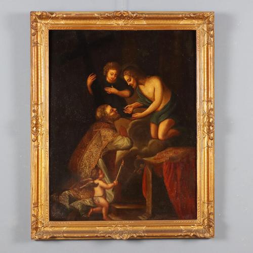 Holy Bishop Receiving Communion from Jesus, Oil on Canvas, Framed For Sale - Image 13 of 13