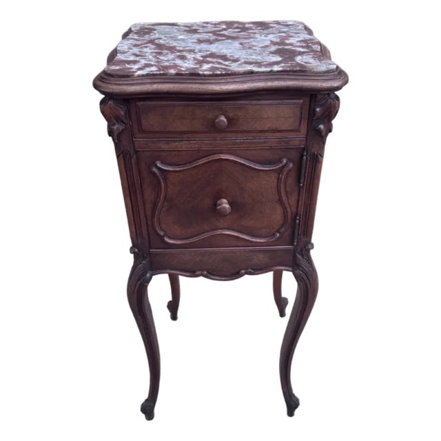 Antique French Louis XV Style Marble Top Humidor Smoking Storage Table For Sale