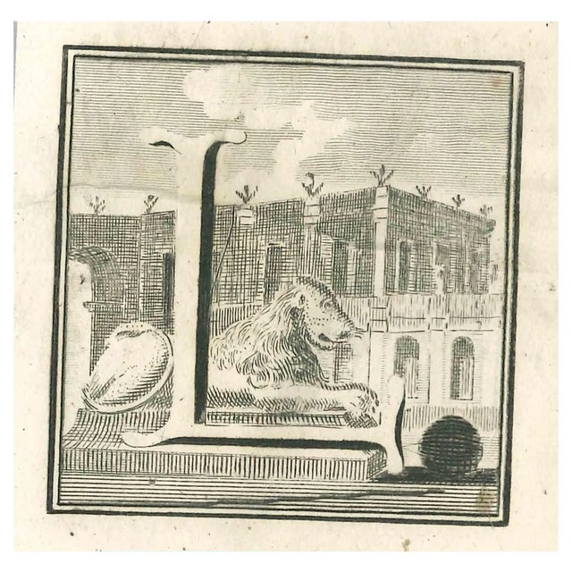 Luigi Vanvitelli, Letter of the Alphabet L, Etching, 18th Century For Sale
