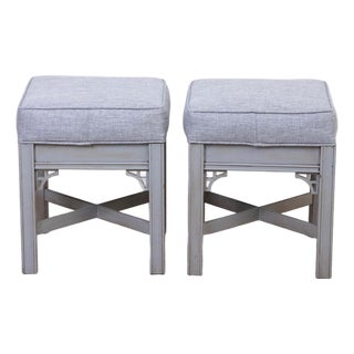 Pair of Painted Upholstered Chinese Chippendale Benches For Sale