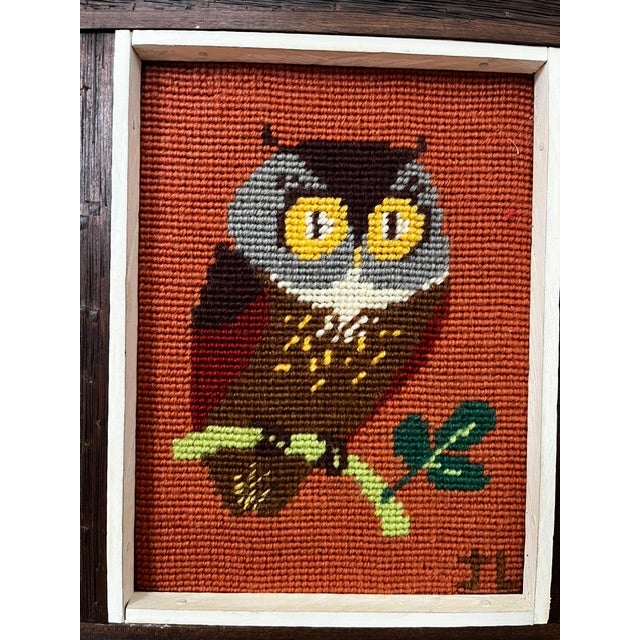 Mid-Century Modern Vintage Mid-Century Modern Owl Needlepoint For Sale - Image 3 of 5