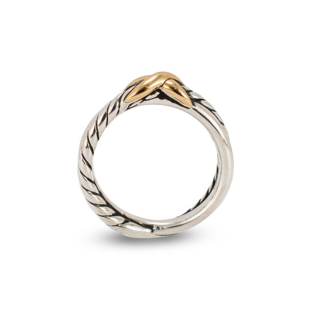 Early 21st Century David Yurman Crossover 925 Silver & 18k Yellow Gold 4 MM Petite X Band Ring, Size 4 For Sale - Image 5 of 8