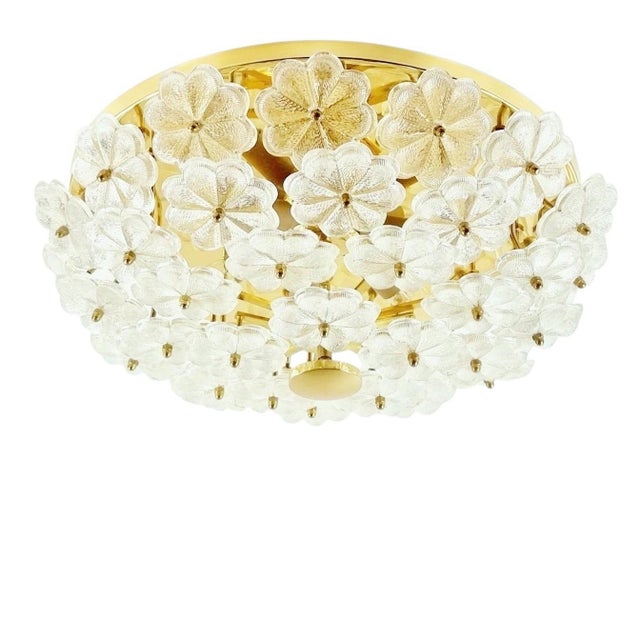 Mid-Century Floral Murano Glass and Brass Ceiling Light or Flush Mount by Ernst Palme, Germany, 1970s For Sale - Image 11 of 11