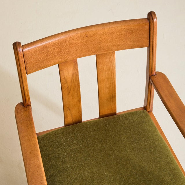 French Oak Armchair with Olive Green Velvet Upholstery, 1950s - 2 Available For Sale - Image 11 of 11