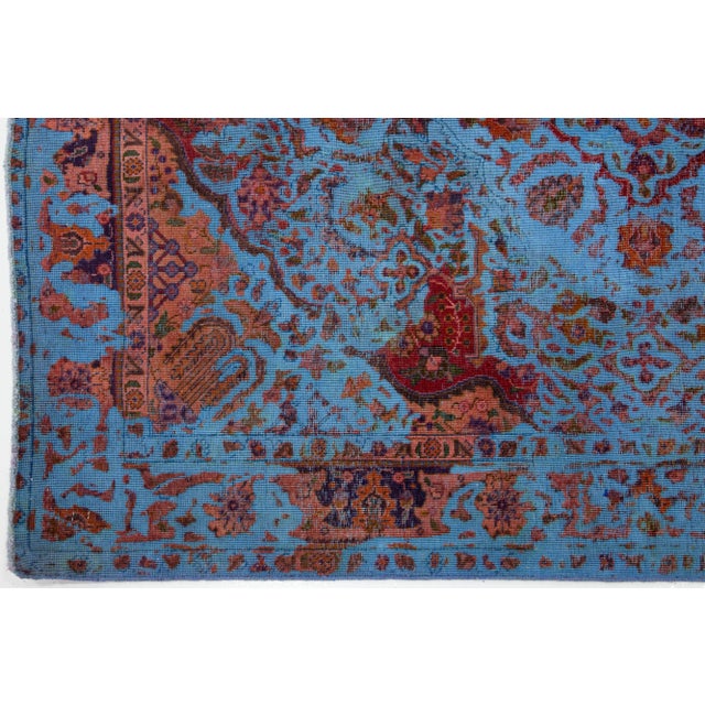 Blue Blue Vintage Persian Overdyed Scatter Wool Rug With Floral Motif For Sale - Image 8 of 8