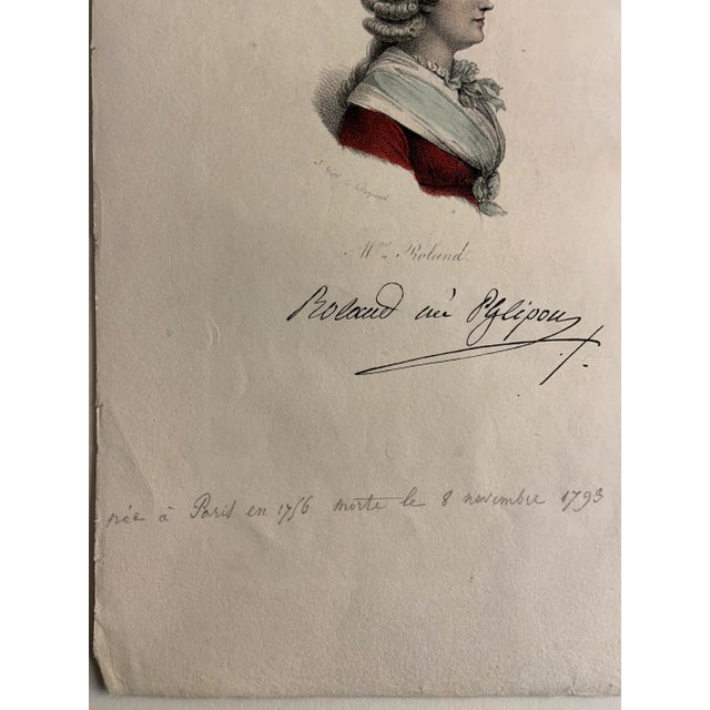 Portraiture Antique French Hand Colored Lithograph Madame Roland Print For Sale - Image 3 of 5