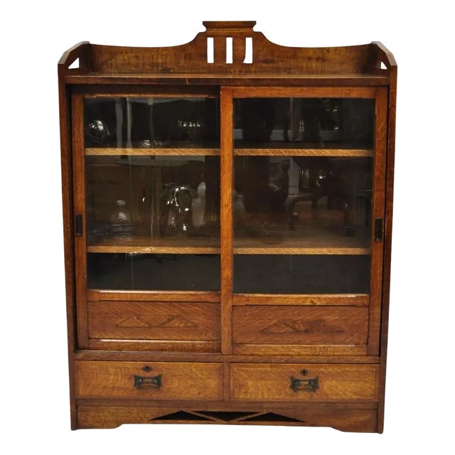 Antique Mission Oak Arts & Crafts Small Sliding Door