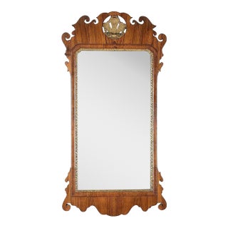 George II Period Walnut and Parcel Gilt Mirror With Carved and Gilt Shell Crest For Sale