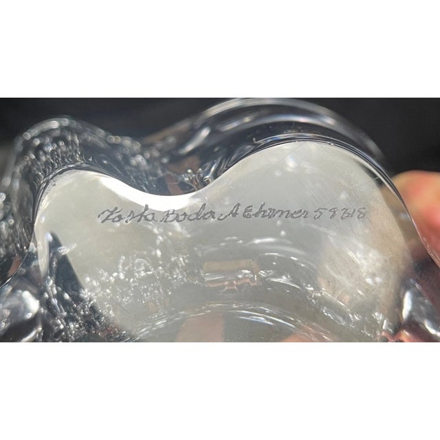 Large Handmade Kosta Boda Art Studio Clear Glass Crystal Signed Centerpiece Bowl For Sale - Image 9 of 15