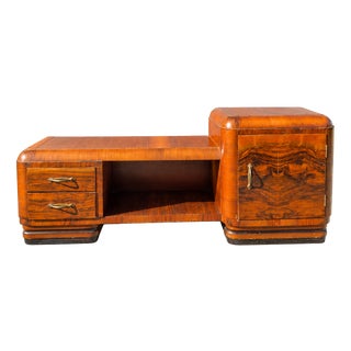Art Deco Walnut Burl Entry Console Table, 1930s For Sale