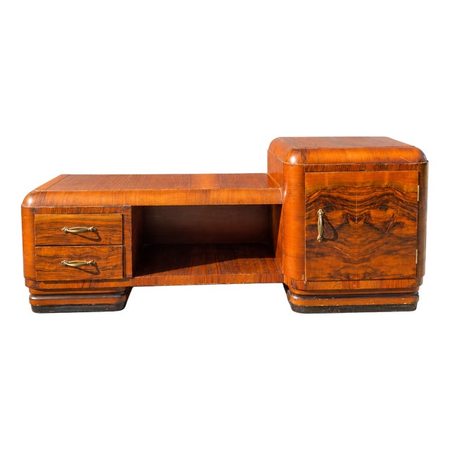 Art Deco Walnut Burl Entry Console Table, 1930s For Sale