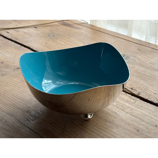 Vintage Heirloom Silver Plate & Turquoise Enamel Footed Bowl For Sale - Image 9 of 14