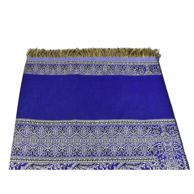 Late 20th Century Egyptian Blue Floral Throw Shawl or Wall Hanging For Sale - Image 5 of 12